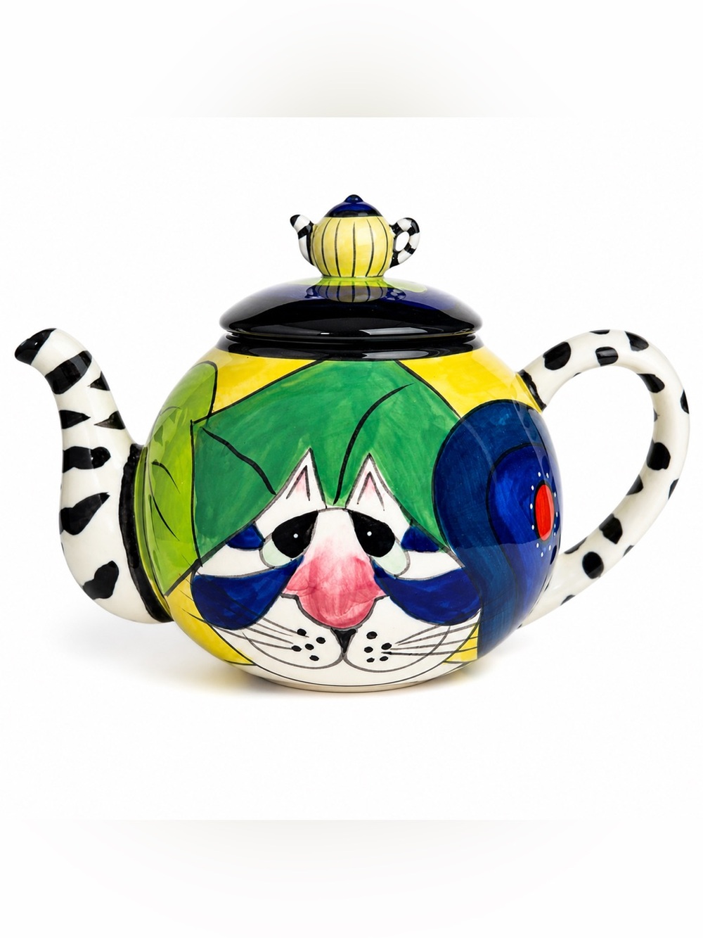 Laurel Burch Cat Teapot Blue Sky Clayworks Colorful Whimsical Ceramic Tea Pot
